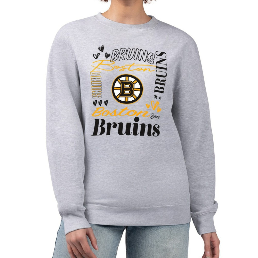 Boston Bruins G-III 4Her by Carl Banks Women's Collage Graphic Fleece Long Sleeve Pullover Sweatshirt Heather Gray