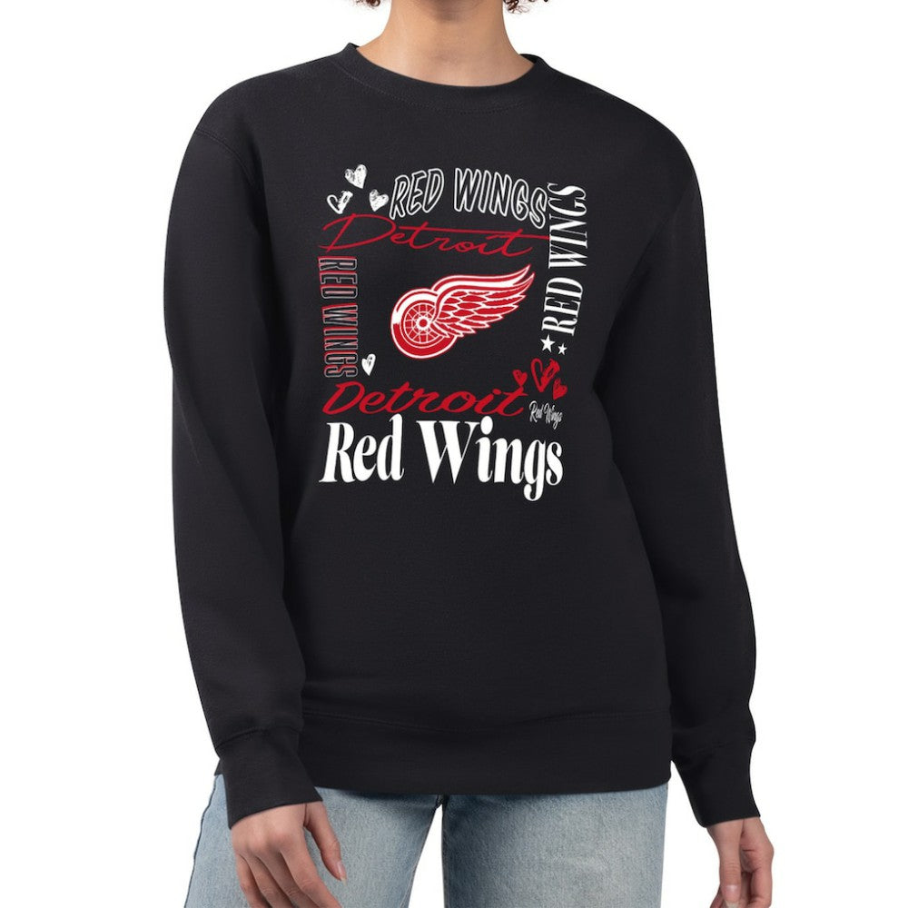 Detroit Red Wings G-III 4Her by Carl Banks Women's Collage Graphic Fleece Long Sleeve Pullover Sweatshirt Black