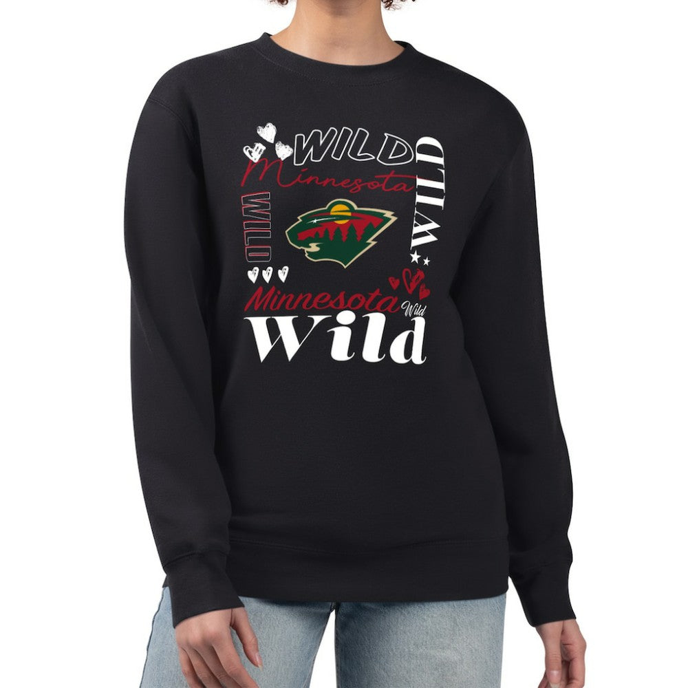 Minnesota Wild G-III 4Her by Carl Banks Women's Collage Graphic Fleece Long Sleeve Pullover Sweatshirt Black