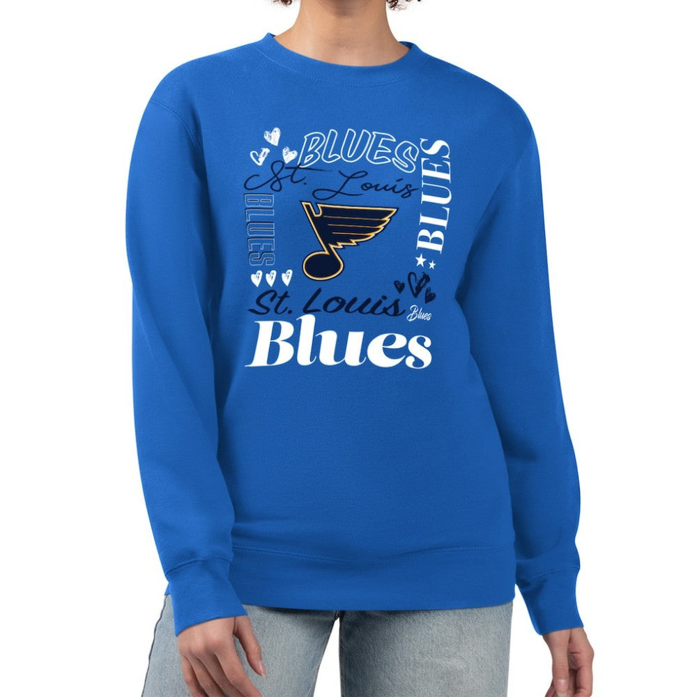 St. Louis Blues G-III 4Her by Carl Banks Women's Collage Graphic Fleece Long Sleeve Pullover Sweatshirt Blue