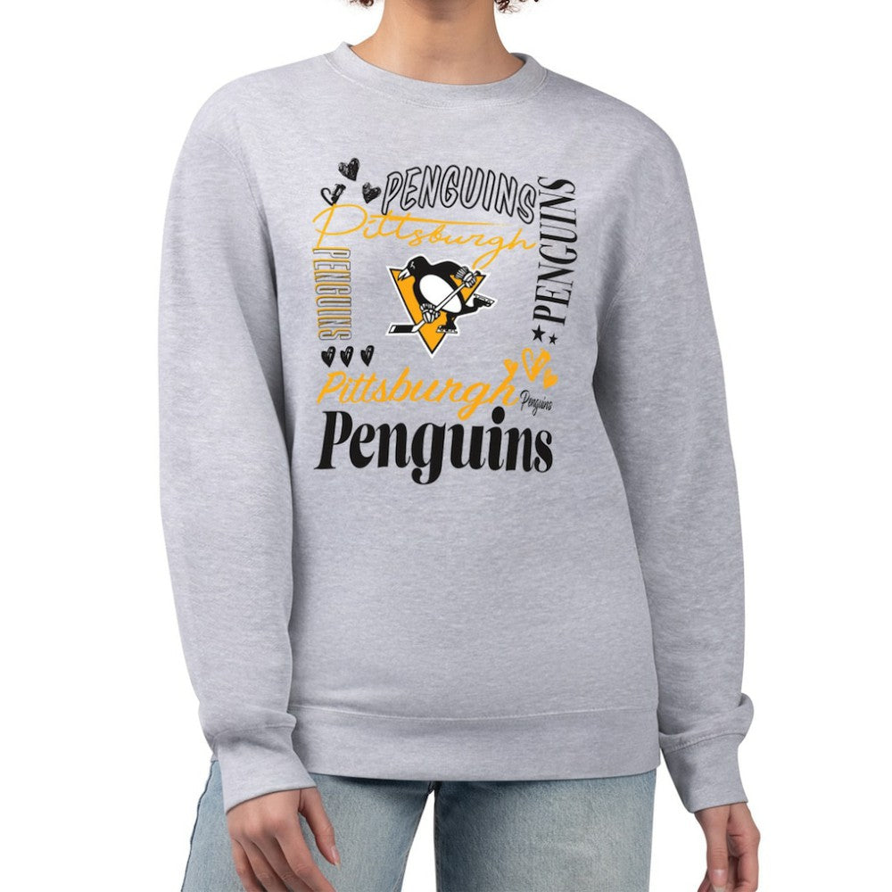 Pittsburgh Penguins G-III 4Her by Carl Banks Women's Collage Graphic Fleece Long Sleeve Pullover Sweatshirt Heather Gray