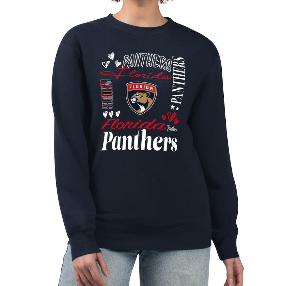 Florida Panthers G-III 4Her by Carl Banks Women's Collage Graphic Fleece Long Sleeve Pullover Sweatshirt Navy