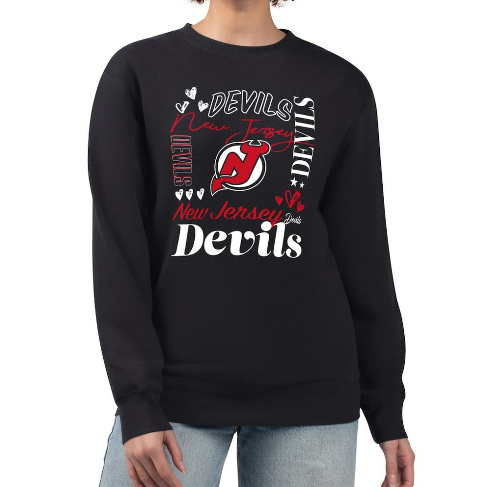 New Jersey Devils G-III 4Her by Carl Banks Women's Collage Graphic Fleece Long Sleeve Pullover Sweatshirt Black