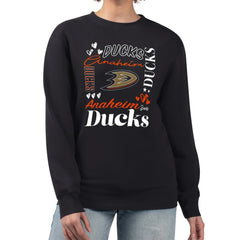 Anaheim Ducks G-III 4Her by Carl Banks Women's Collage Graphic Fleece Long Sleeve Pullover Sweatshirt Black