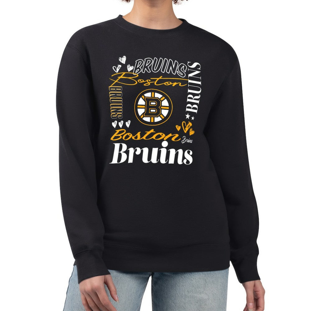 Boston Bruins G-III 4Her by Carl Banks Women's Collage Graphic Fleece Long Sleeve Pullover Sweatshirt Black