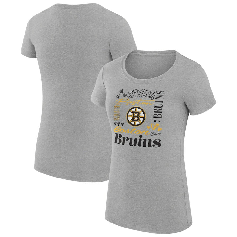 Boston Bruins G-III 4Her by Carl Banks Women's Super-Slim Fit Lightweight Collage Team Graphic T-Shirt Heather Gray