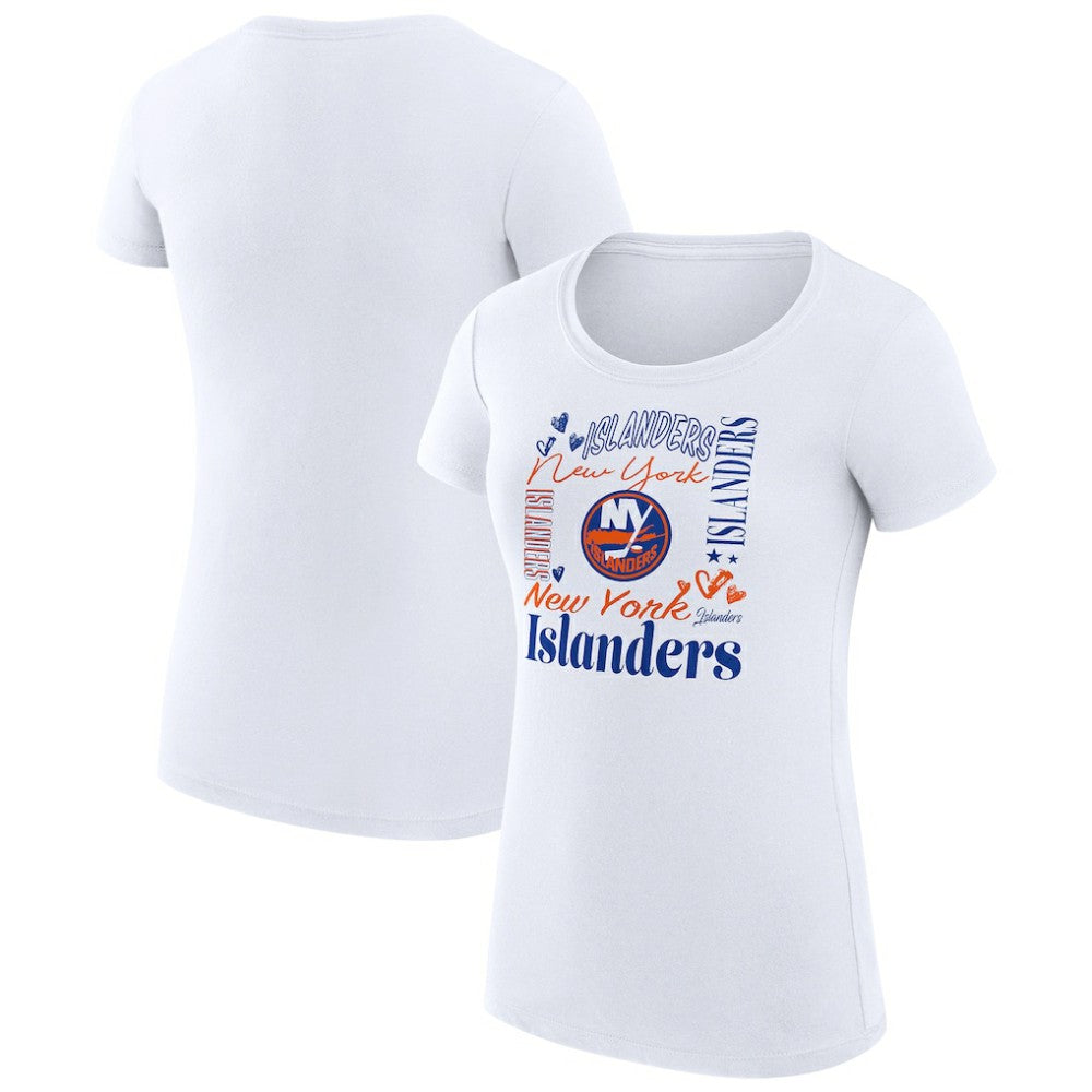 New York Islanders G-III 4Her by Carl Banks Women's Super-Slim Fit Lightweight Collage Team Graphic T-Shirt White