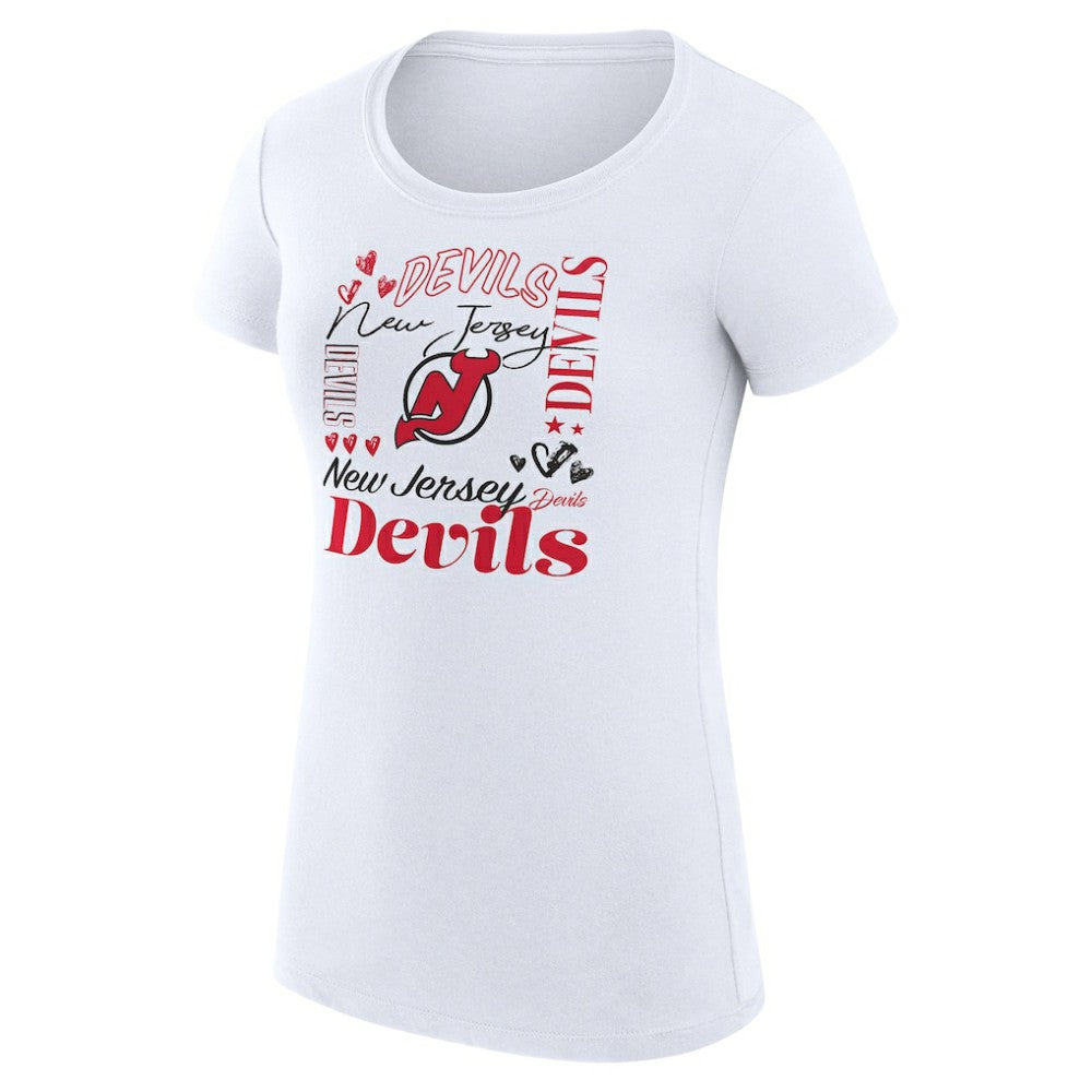 New Jersey Devils G-III 4Her by Carl Banks Women's Super-Slim Fit Lightweight Collage Team Graphic T-Shirt White