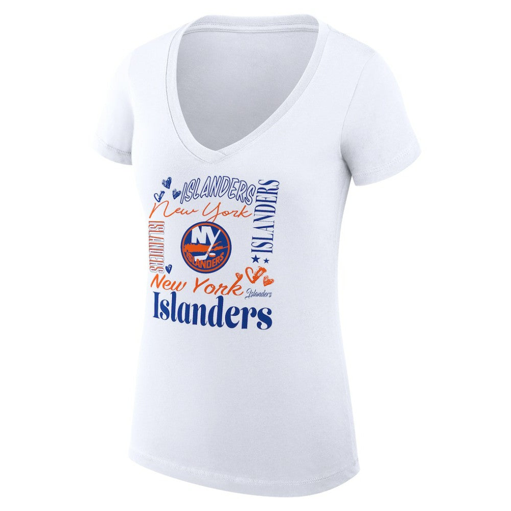 New York Islanders G-III 4Her by Carl Banks Women's Super-Slim Fit Lightweight Collage Team Graphic T-Shirt White