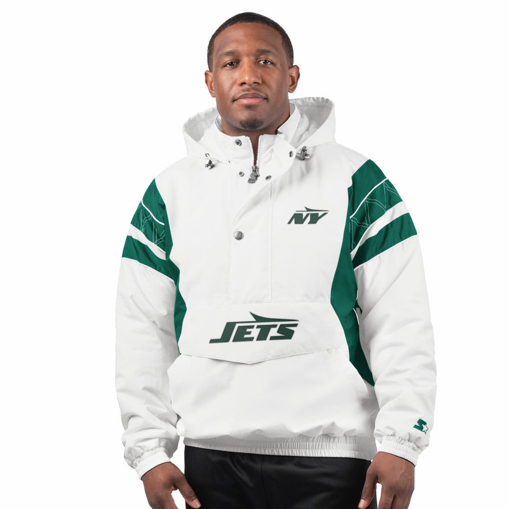 New York Jets Starter Gotham City Half-Zip Hoodie Jacket - White outlet