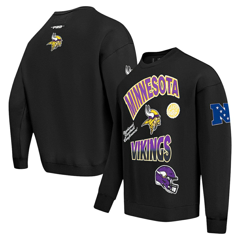 Minnesota Vikings Pro Standard Turn It Up Drop Shoulder Pullover Sweatshirt - Black for sale
