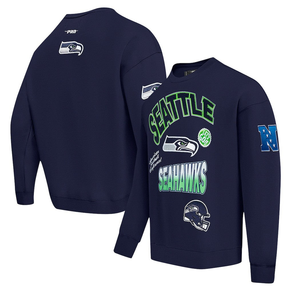 Seattle Seahawks Pro Standard Turn It Up Drop Shoulder Pullover Sweatshirt - College Navy online