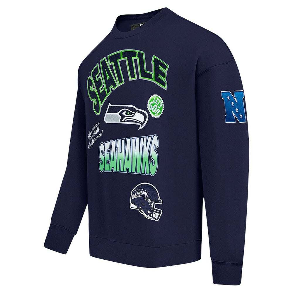Seattle Seahawks Pro Standard Turn It Up Drop Shoulder Pullover Sweatshirt - College Navy online