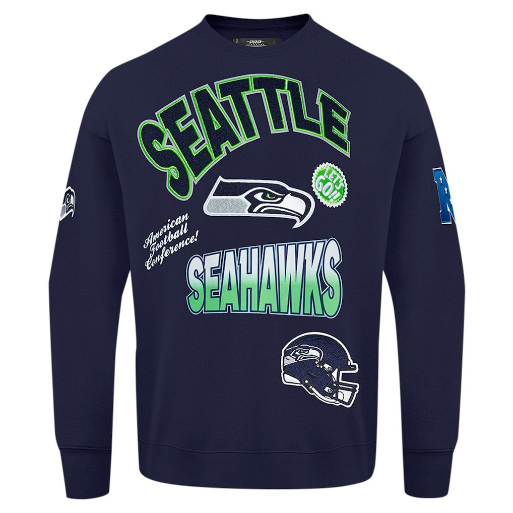 Seattle Seahawks Pro Standard Turn It Up Drop Shoulder Pullover Sweatshirt - College Navy online