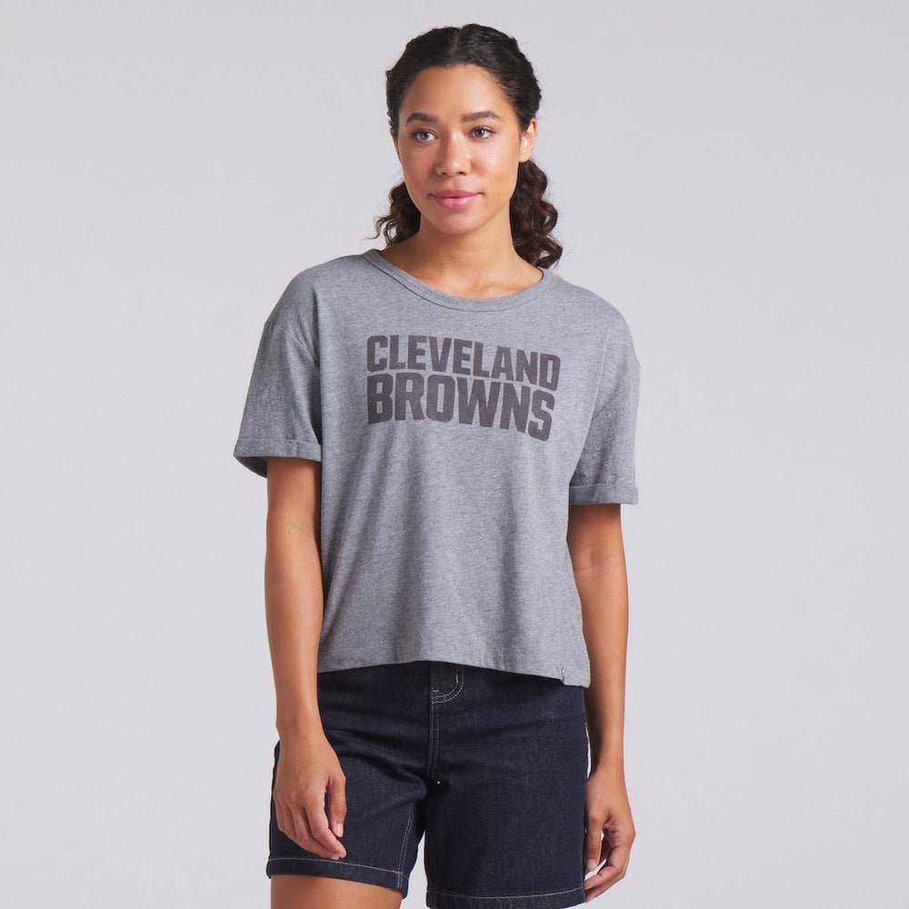 Cleveland Browns Women's Swing Pass Tri-Blend Boxy T-Shirt - Heather Gray sale