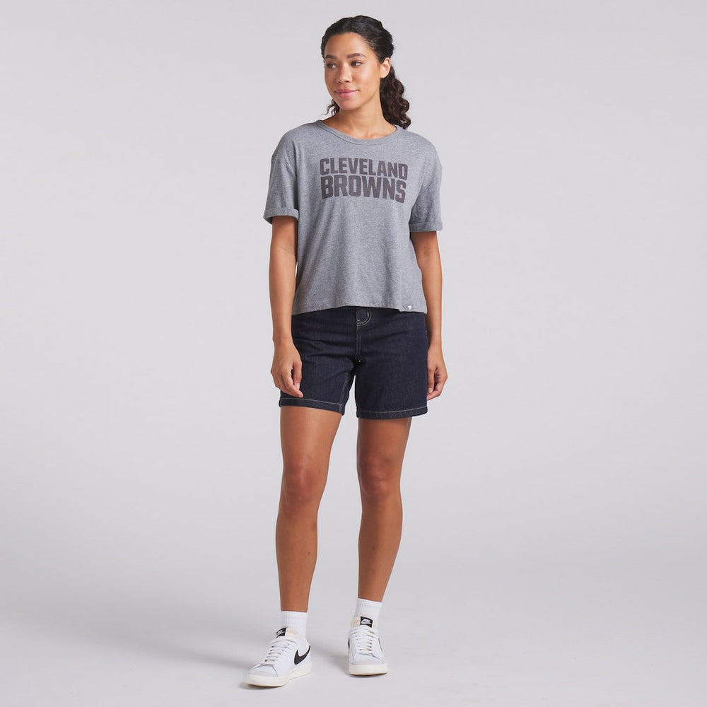 Cleveland Browns Women's Swing Pass Tri-Blend Boxy T-Shirt - Heather Gray sale
