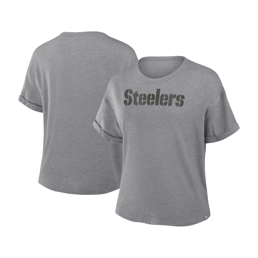Pittsburgh Steelers Women's Swing Pass Tri-Blend Boxy T-Shirt - Heather Gray for sale