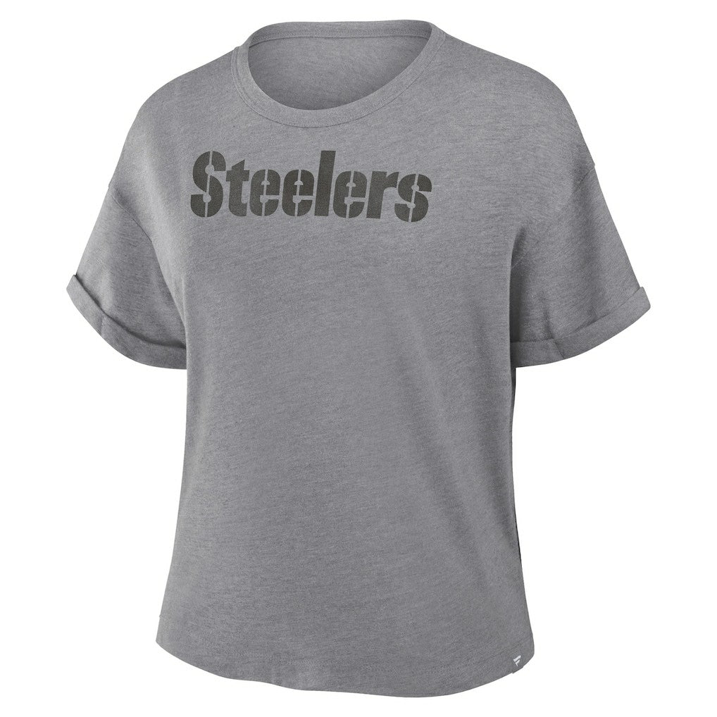 Pittsburgh Steelers Women's Swing Pass Tri-Blend Boxy T-Shirt - Heather Gray for sale