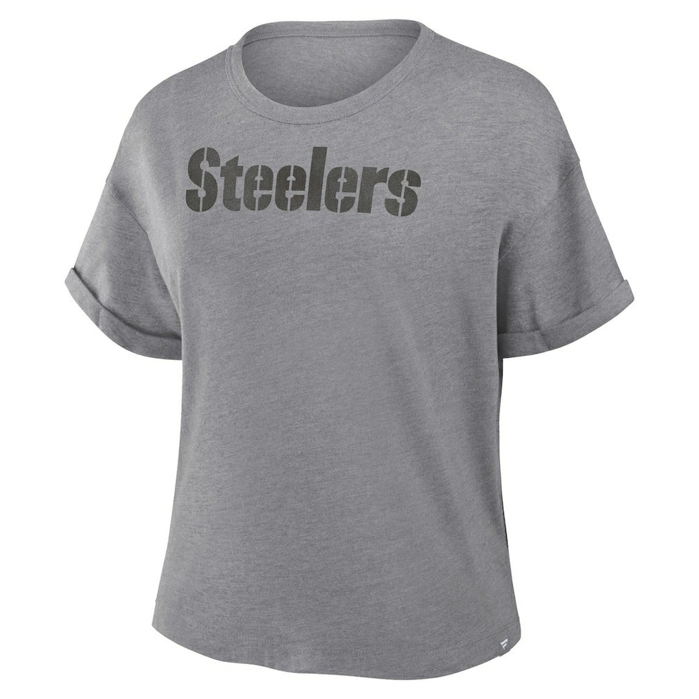 Pittsburgh Steelers Women's Swing Pass Tri-Blend Boxy T-Shirt - Heather Gray for sale