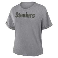 Pittsburgh Steelers Women's Swing Pass Tri-Blend Boxy T-Shirt - Heather Gray for sale