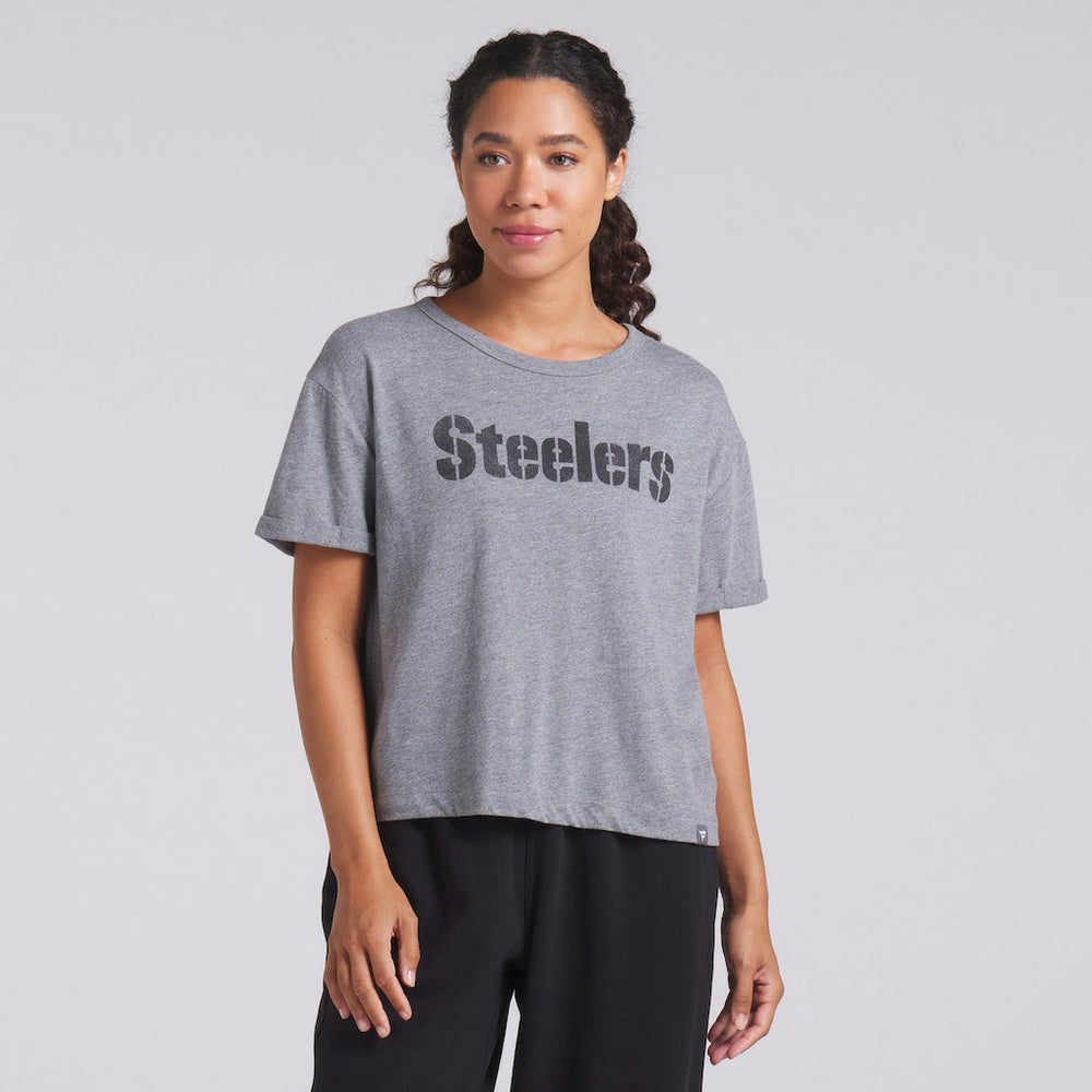 Pittsburgh Steelers Women's Swing Pass Tri-Blend Boxy T-Shirt - Heather Gray for sale