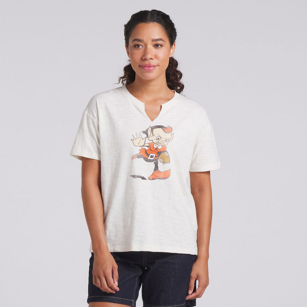 Cleveland Browns Women's Trick Play Slub Boxy T-Shirt - Cream discount