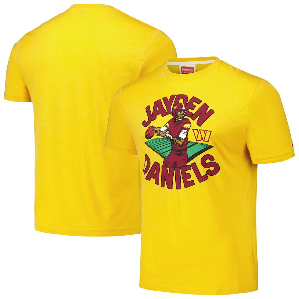 Jayden Daniels Washington Commanders Homage Unisex Caricature Player Tri-Blend T-Shirt - Gold outlet
