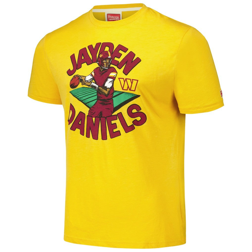 Jayden Daniels Washington Commanders Homage Unisex Caricature Player Tri-Blend T-Shirt - Gold outlet
