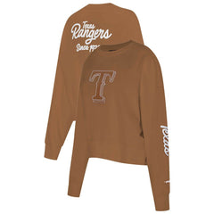 Texas Rangers Pro Standard Women's Paint The City Pullover Cropped Sweatshirt - Brown