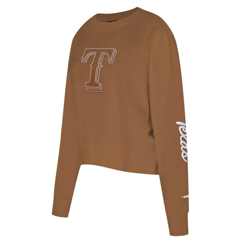 Texas Rangers Pro Standard Women's Paint The City Pullover Cropped Sweatshirt - Brown