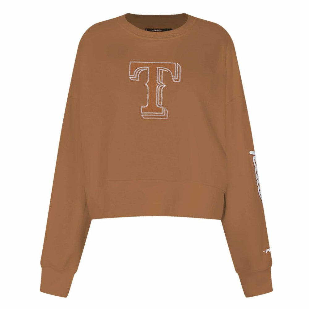 Texas Rangers Pro Standard Women's Paint The City Pullover Cropped Sweatshirt - Brown