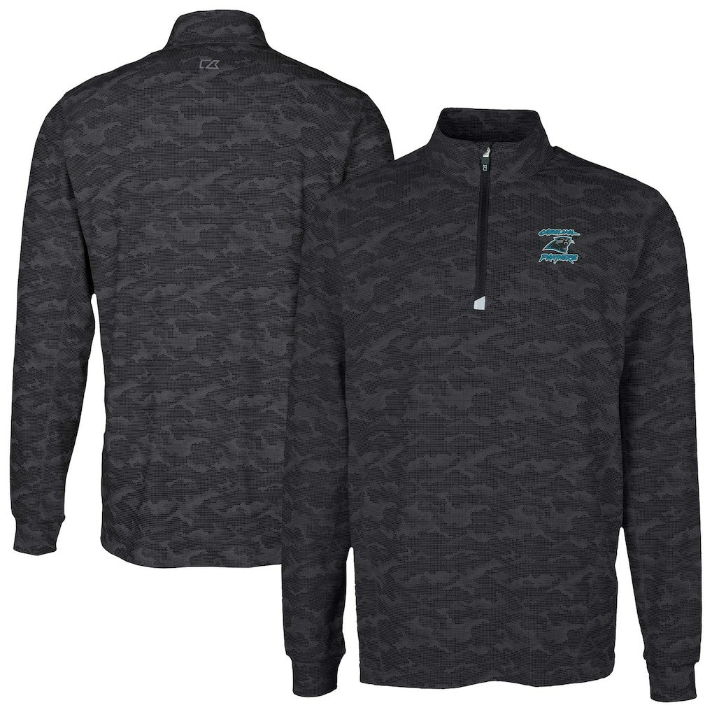 Carolina Panthers Cutter & Buck Traverse Camo Print Stretch DryTec Quarter-Zip Top - Black for sale
