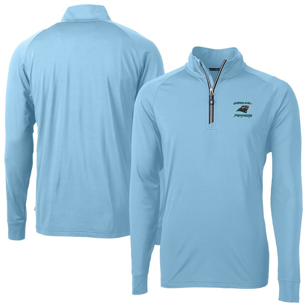 Carolina Panthers Cutter & Buck Adapt Eco Knit Stretch Recycled Raglan Quarter-Zip DryTec Top - Light Blue online