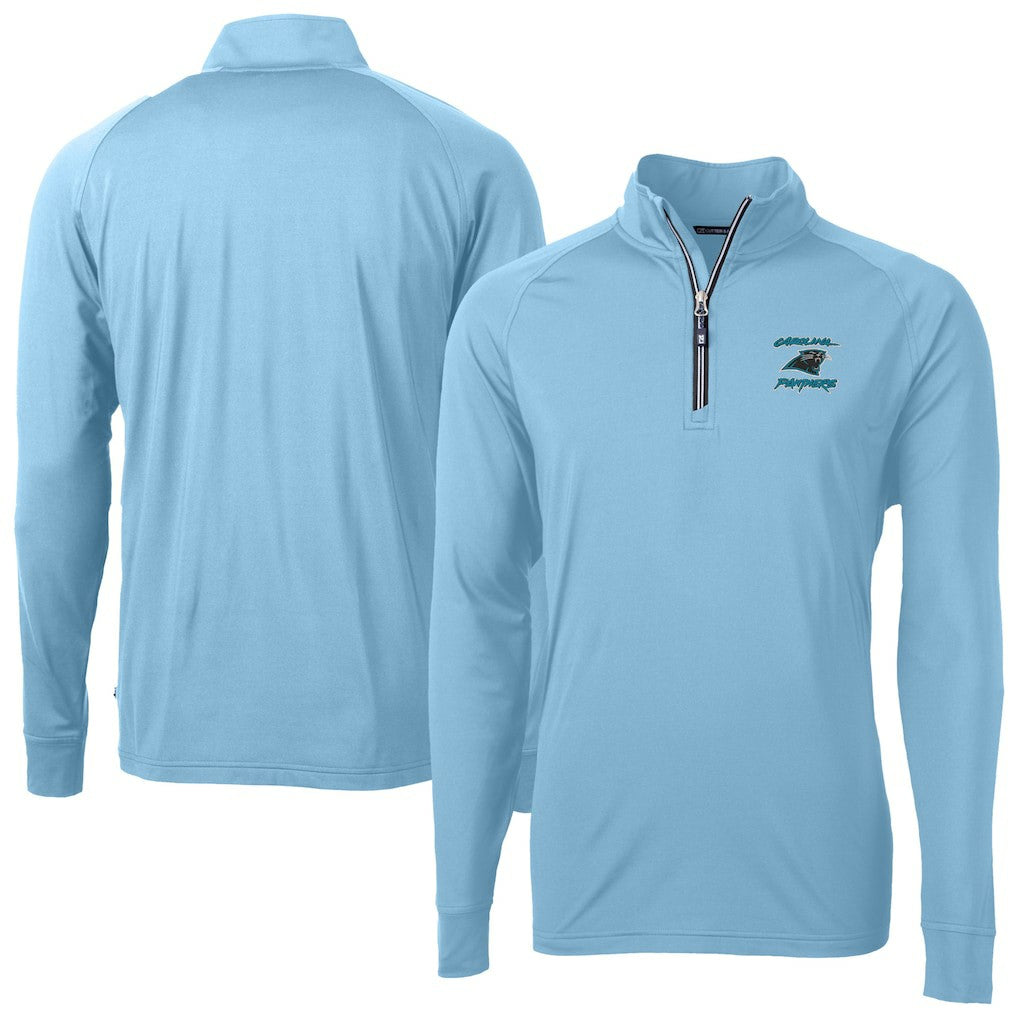 Carolina Panthers Cutter & Buck Adapt Eco Knit Stretch Recycled Raglan Quarter-Zip DryTec Top - Light Blue online