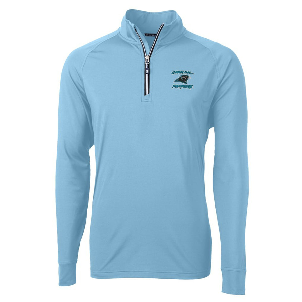 Carolina Panthers Cutter & Buck Adapt Eco Knit Stretch Recycled Raglan Quarter-Zip DryTec Top - Light Blue online