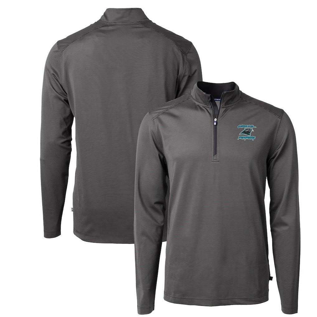 Carolina Panthers Cutter & Buck Virtue Eco Pique Micro Stripe Recycled Quarter-Zip Jacket - Black outlet