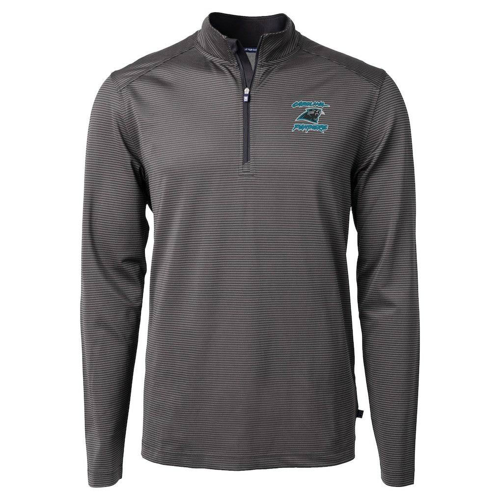 Carolina Panthers Cutter & Buck Virtue Eco Pique Micro Stripe Recycled Quarter-Zip Jacket - Black outlet
