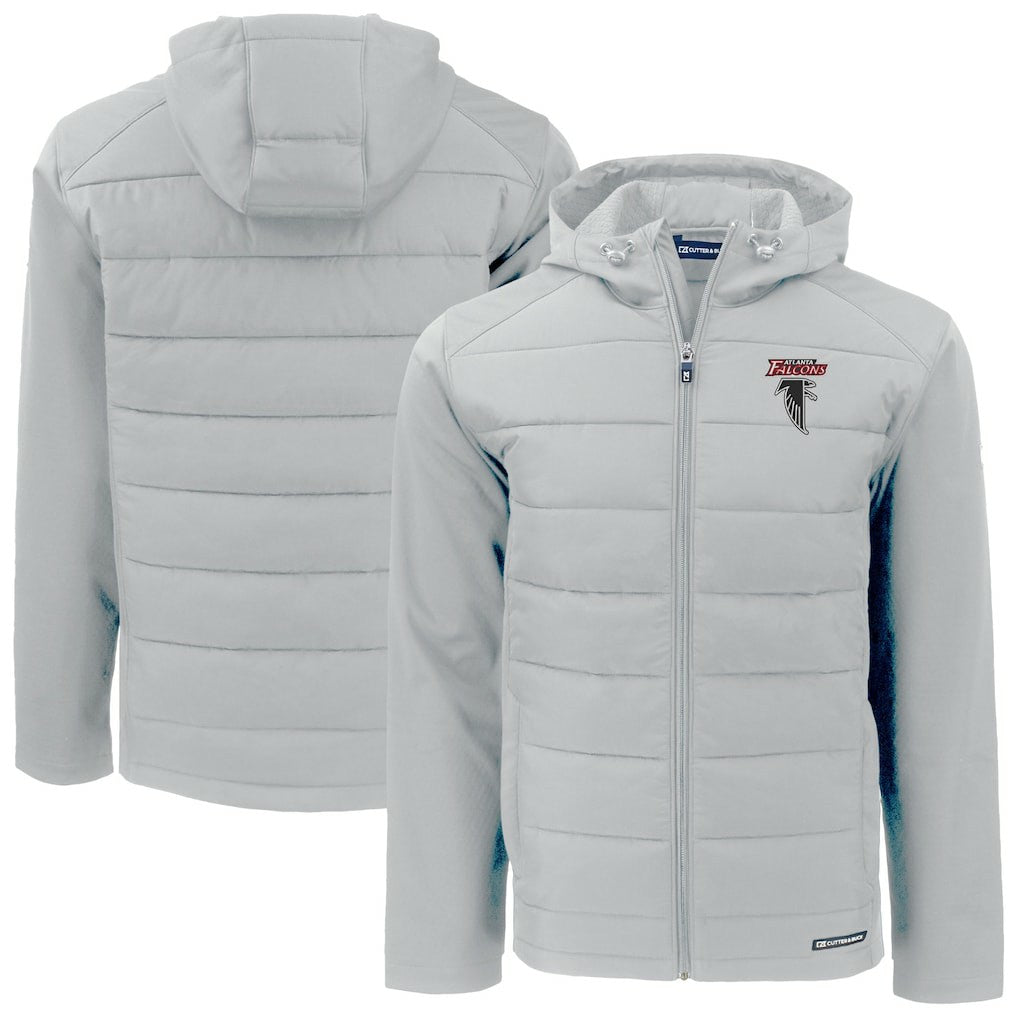 Atlanta Falcons Cutter & Buck Evoke Hybrid Eco Softshell Recycled Full-Zip Hoodie Jacket - Light Gray outlet