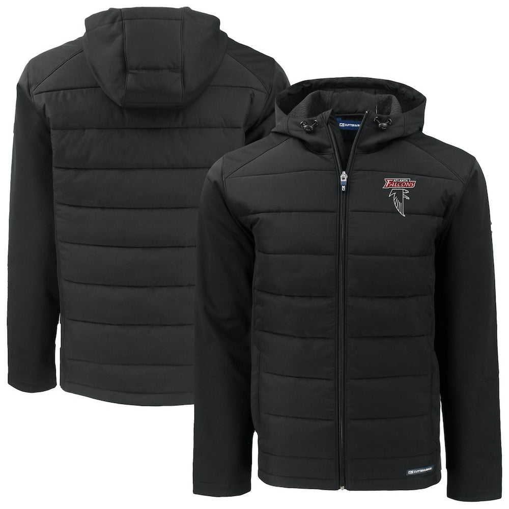 Atlanta Falcons Cutter & Buck Evoke Hybrid Eco Softshell Recycled Full-Zip Hoodie Jacket - Black for sale