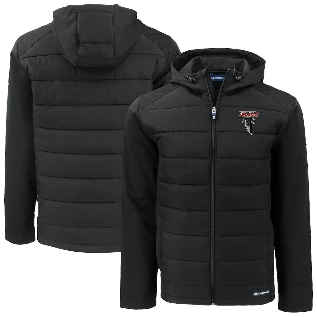 Atlanta Falcons Cutter & Buck Evoke Hybrid Eco Softshell Recycled Full-Zip Hoodie Jacket - Black for sale