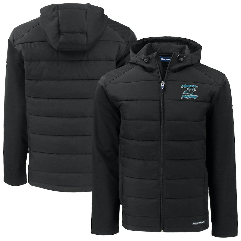 Carolina Panthers Cutter & Buck Evoke Hybrid Eco Softshell Recycled Full-Zip Hoodie Jacket - Black cheap