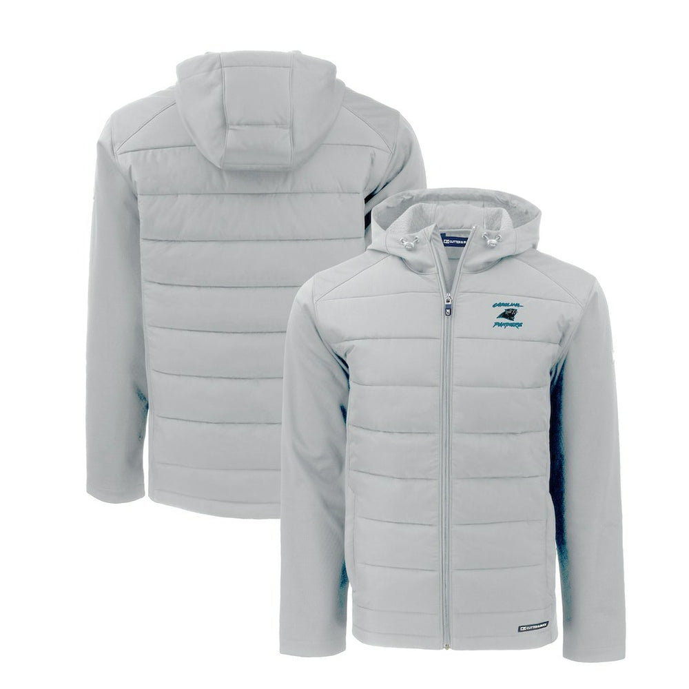 Carolina Panthers Cutter & Buck Evoke Hybrid Eco Softshell Recycled Full-Zip Hoodie Jacket - Light Gray sale