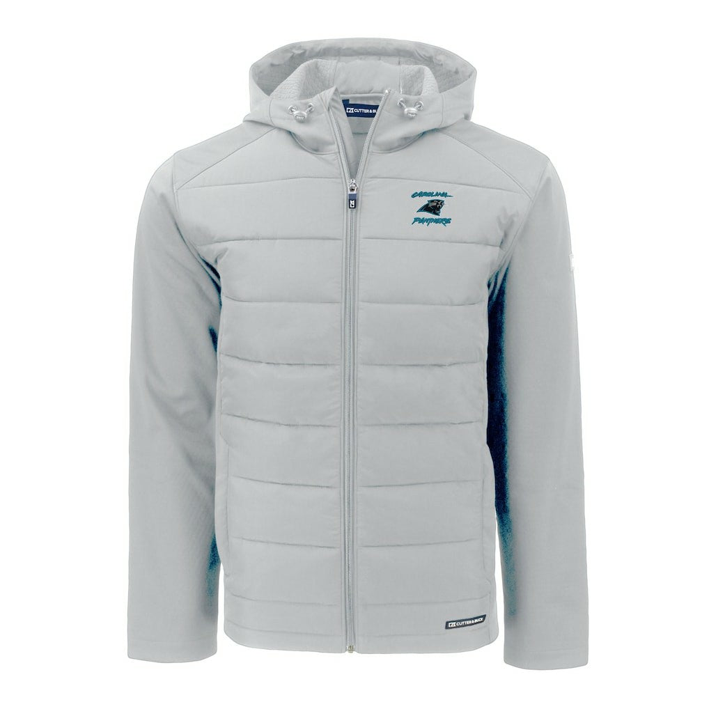 Carolina Panthers Cutter & Buck Evoke Hybrid Eco Softshell Recycled Full-Zip Hoodie Jacket - Light Gray sale