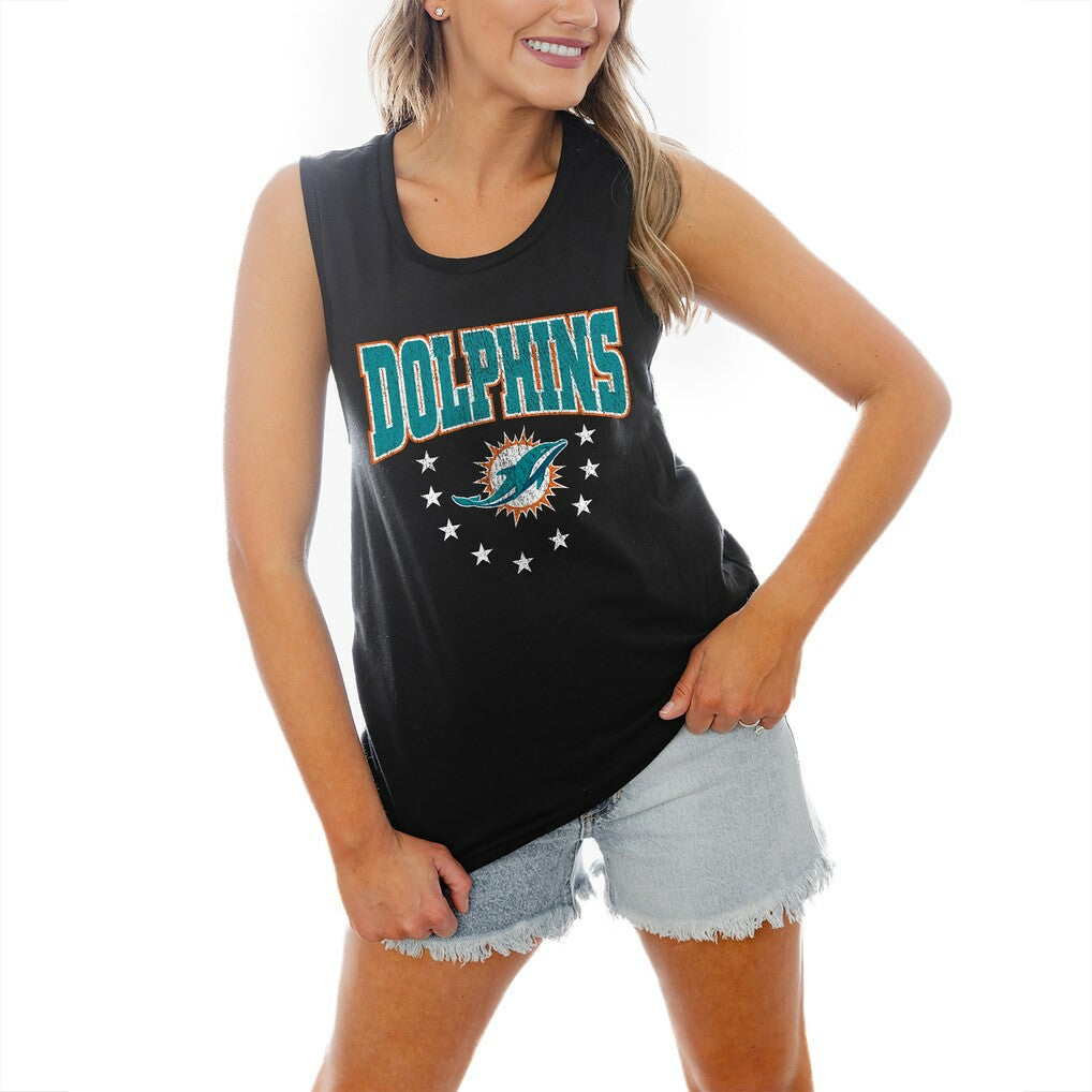 Miami Dolphins Gameday Couture Women's Baby You're A Star Racerback Scoop Neck Tapered Tank Top - Black sale