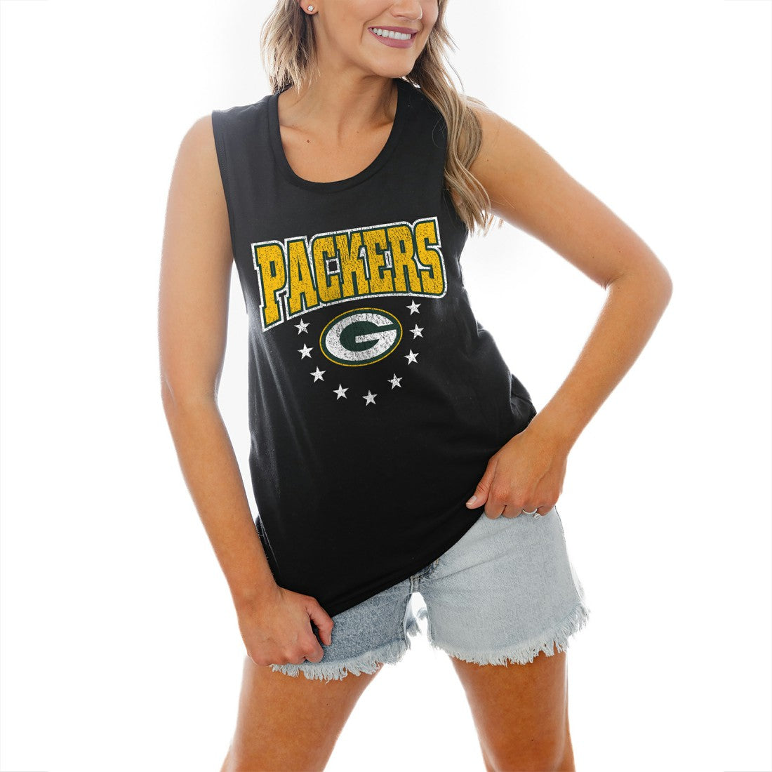Green Bay Packers Gameday Couture Women's Baby You're A Star Racerback Scoop Neck Tapered Tank Top - Black for sale