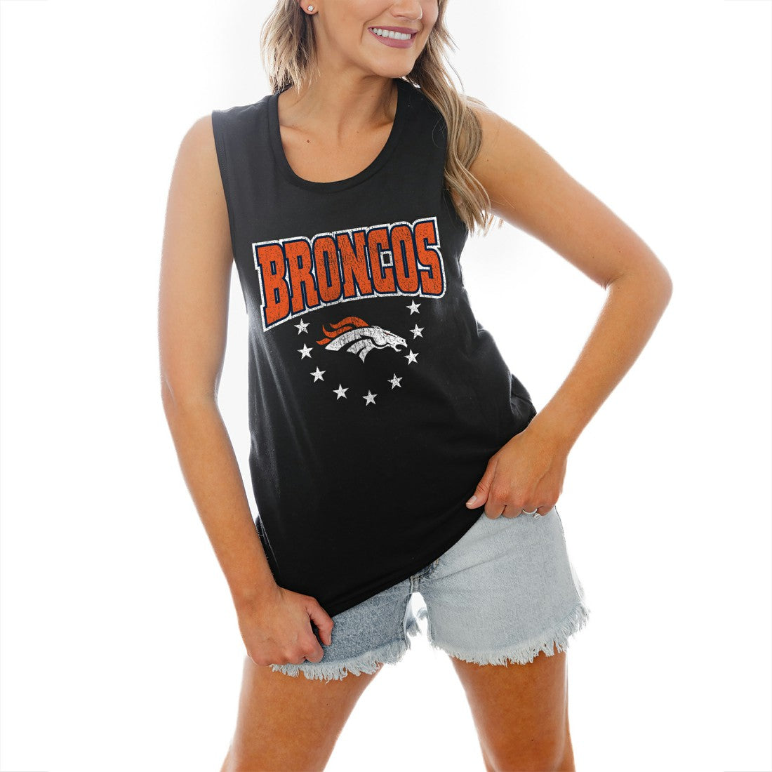 Denver Broncos Gameday Couture Women's Baby You're A Star Racerback Scoop Neck Tapered Tank Top - Black cheap