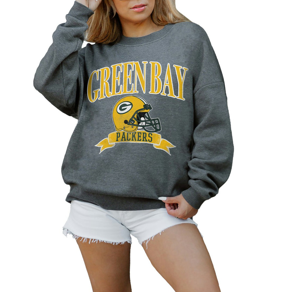 Green Bay Packers Gameday Couture Women's Oversized Seal The Deal Premium Fleece Drop Shoulder Pullover Sweatshirt - Charcoal on sale