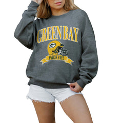 Green Bay Packers Gameday Couture Women's Oversized Seal The Deal Premium Fleece Drop Shoulder Pullover Sweatshirt - Charcoal on sale
