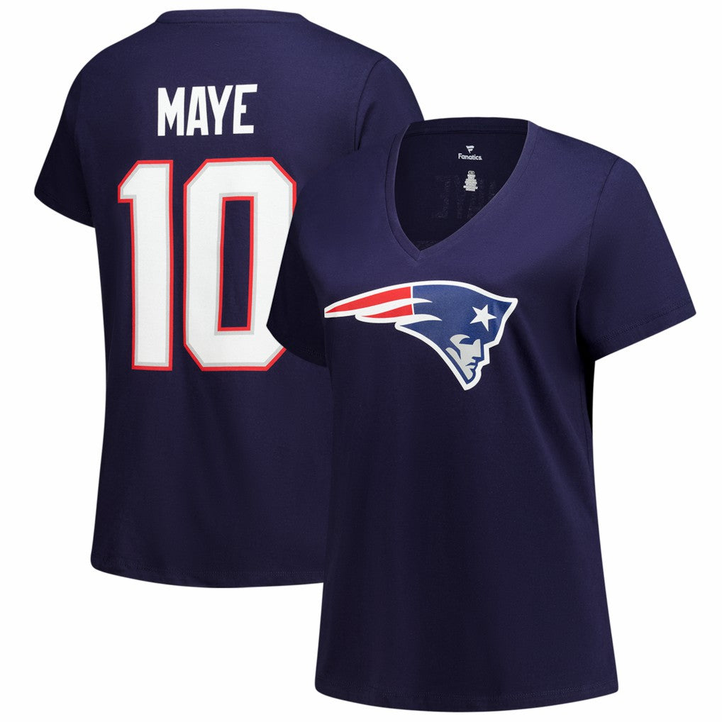 Drake Maye New England Patriots Women's Plus Size Name & Number V-Neck T-Shirt - Navy on sale