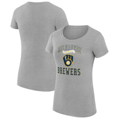 Milwaukee Brewers G-III 4Her by Carl Banks Women's Super-Slim Fit Lightweight Team Logo Graphic T-Shirt - Heather Gray